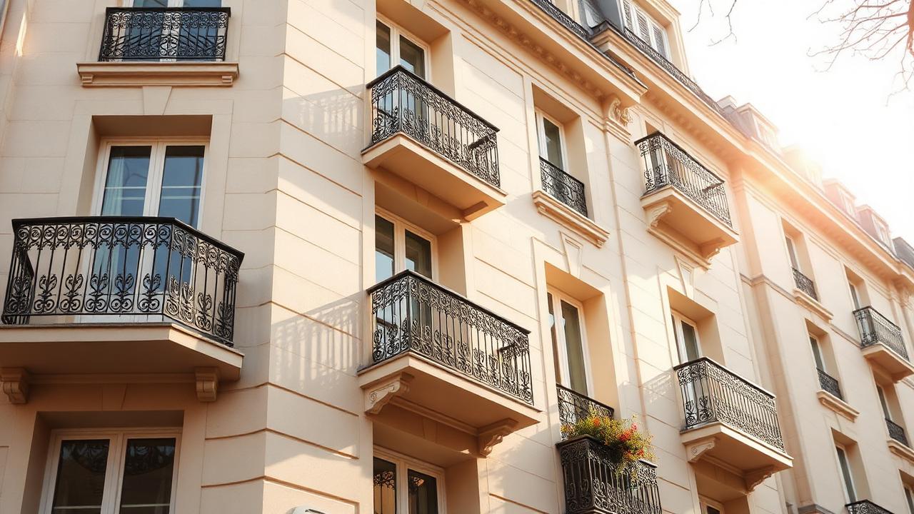 Façade d'immeuble haussmannien avec balcons en fer forgé — règles HCSF du crédit immobilier